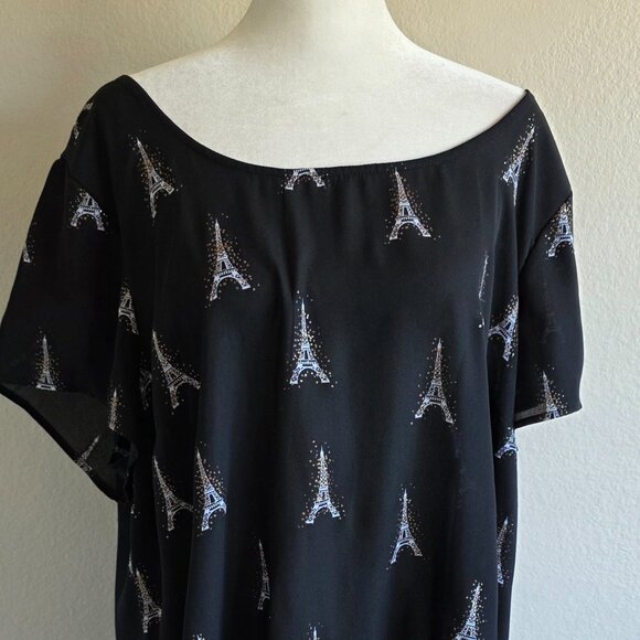 TORRID Blouse Top Paris Eiffel Tower Black Sparkle Sheer Chiffon Plus Size 2 2X - Picture 2 of 8
